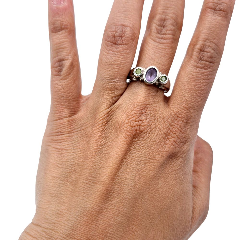 Lot 317: CA Sterling Amethyst Peridot Band Ring Size 9.5