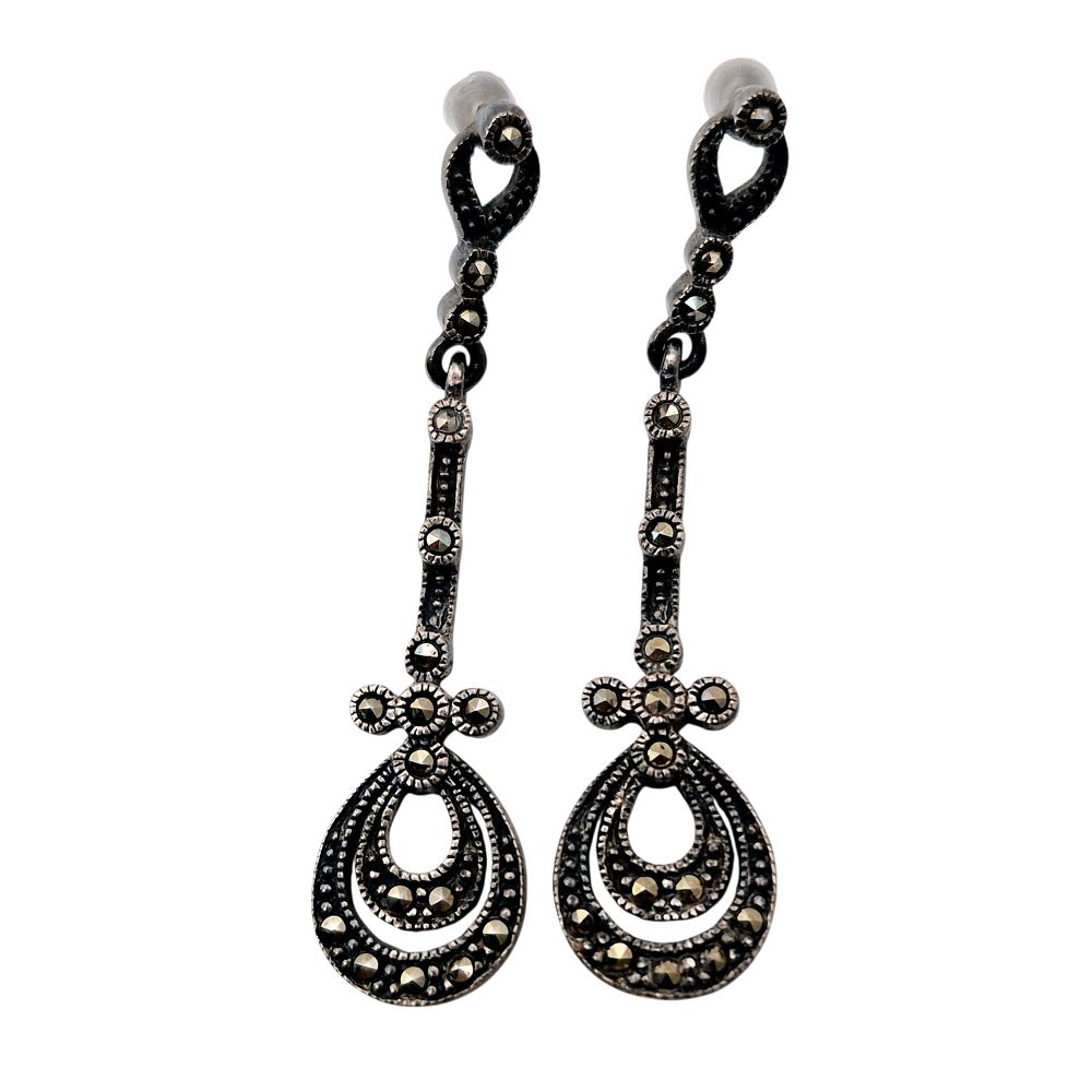 Lot 318: NF Sterling Marcasite Drop Earrings