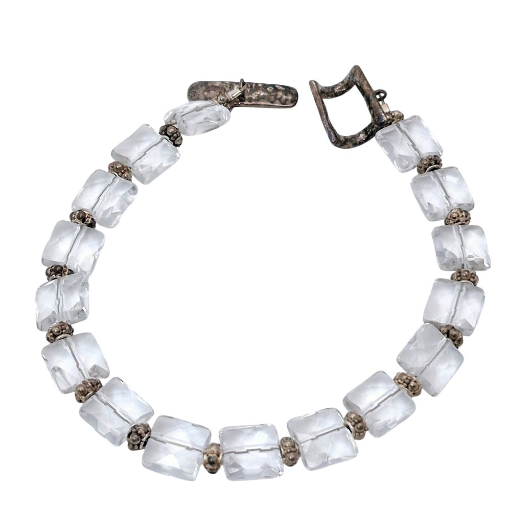 Lot 322: Sterling Quartz Beaded Toggle Clasp Bracelet