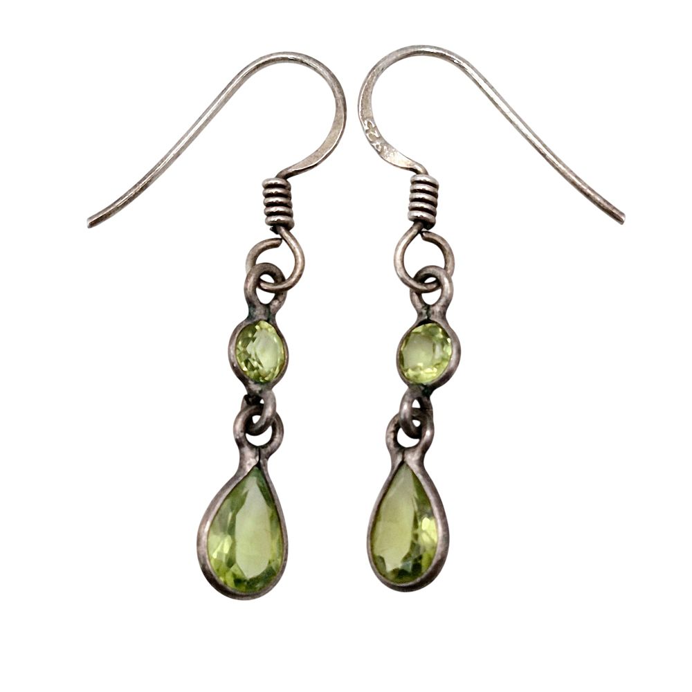 Lot 325: Sterling Peridot Teardrop Round Dangle Earrings