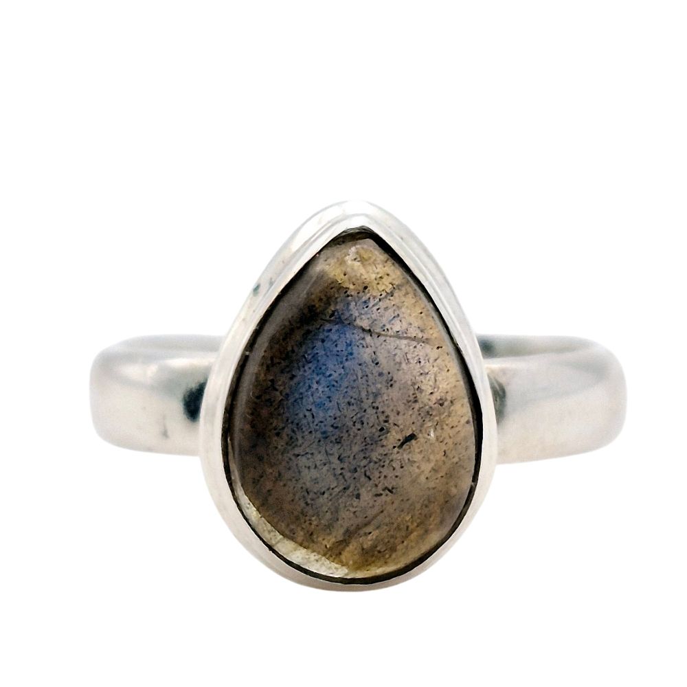 Lot 329: Sterling Labradorite Teardrop Solitaire Ring Size 4