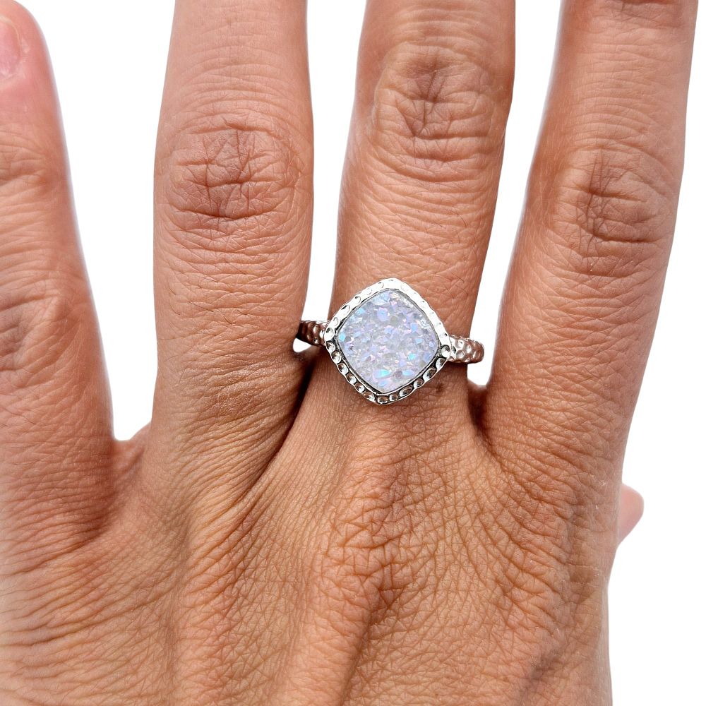 Lot 331: FD Sterling Druzy Quartz Solitaire Ring Size 9