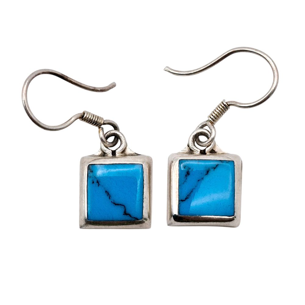 Lot 333: Sterling Turquoise Square Dangle Earrings