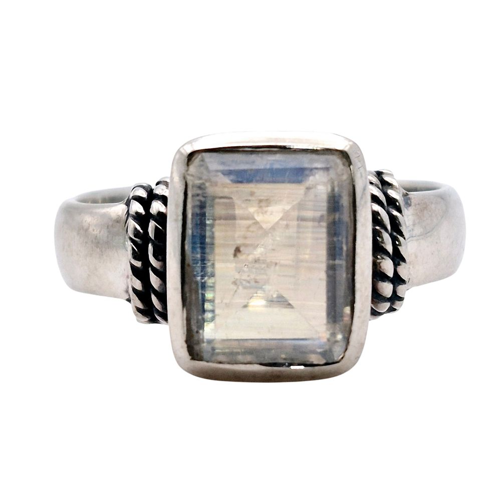 Lot 335: Sterling Clear Stone Rectangle Solitaire Ring Size 9