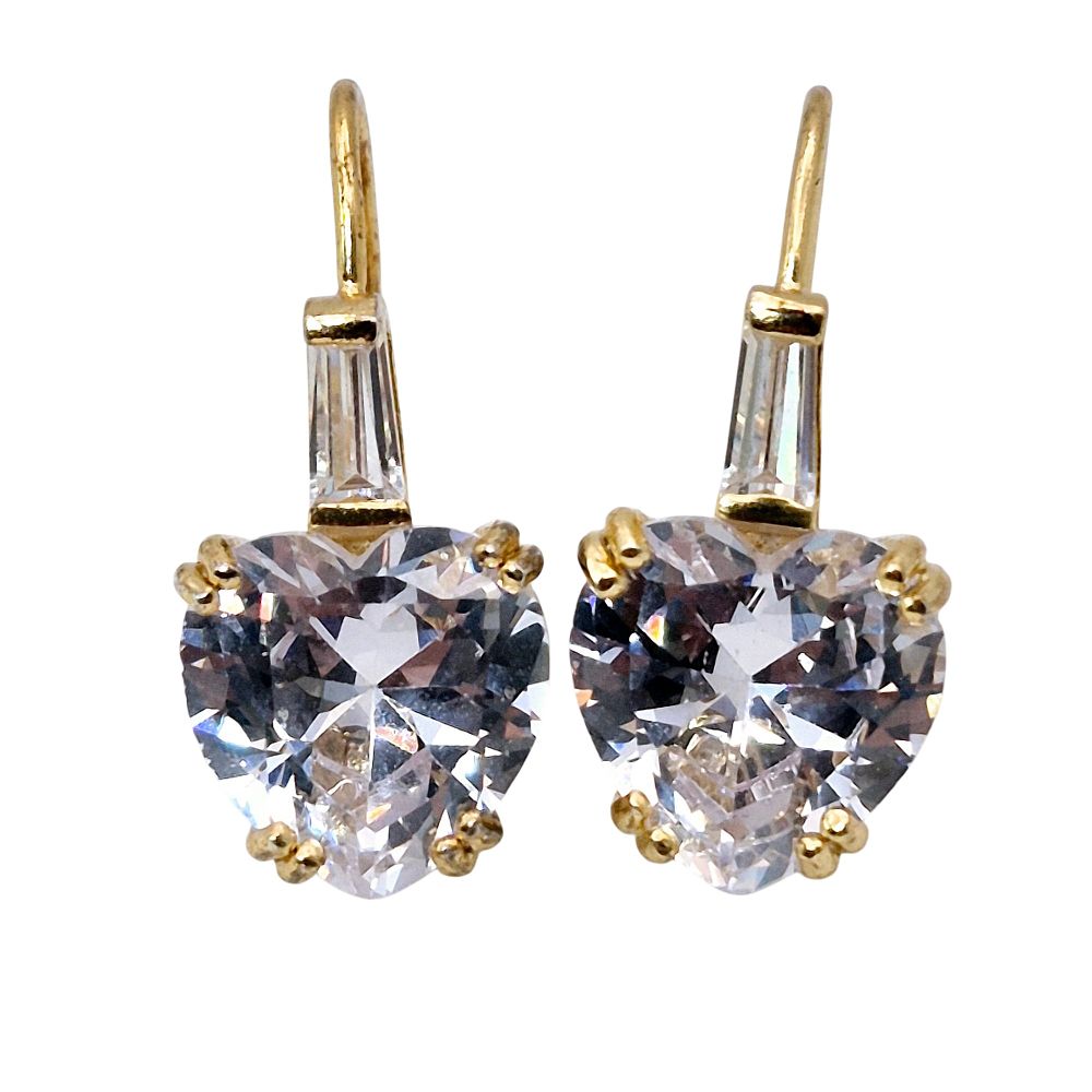 Lot 336: FAS Sterling Rhinestone Heart Drop Earrings