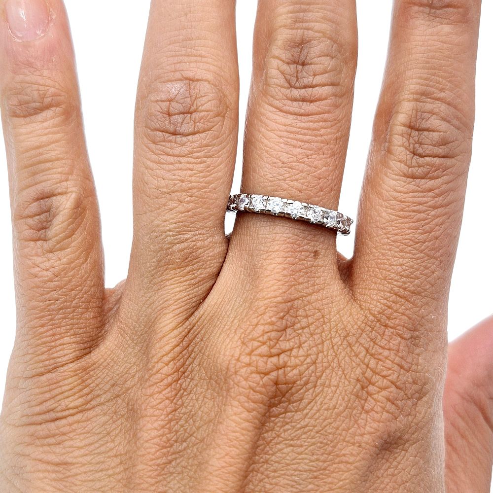 Lot 342: Ross Simons Sterling Cubic Zirconia Eternity Band Ring Size 7