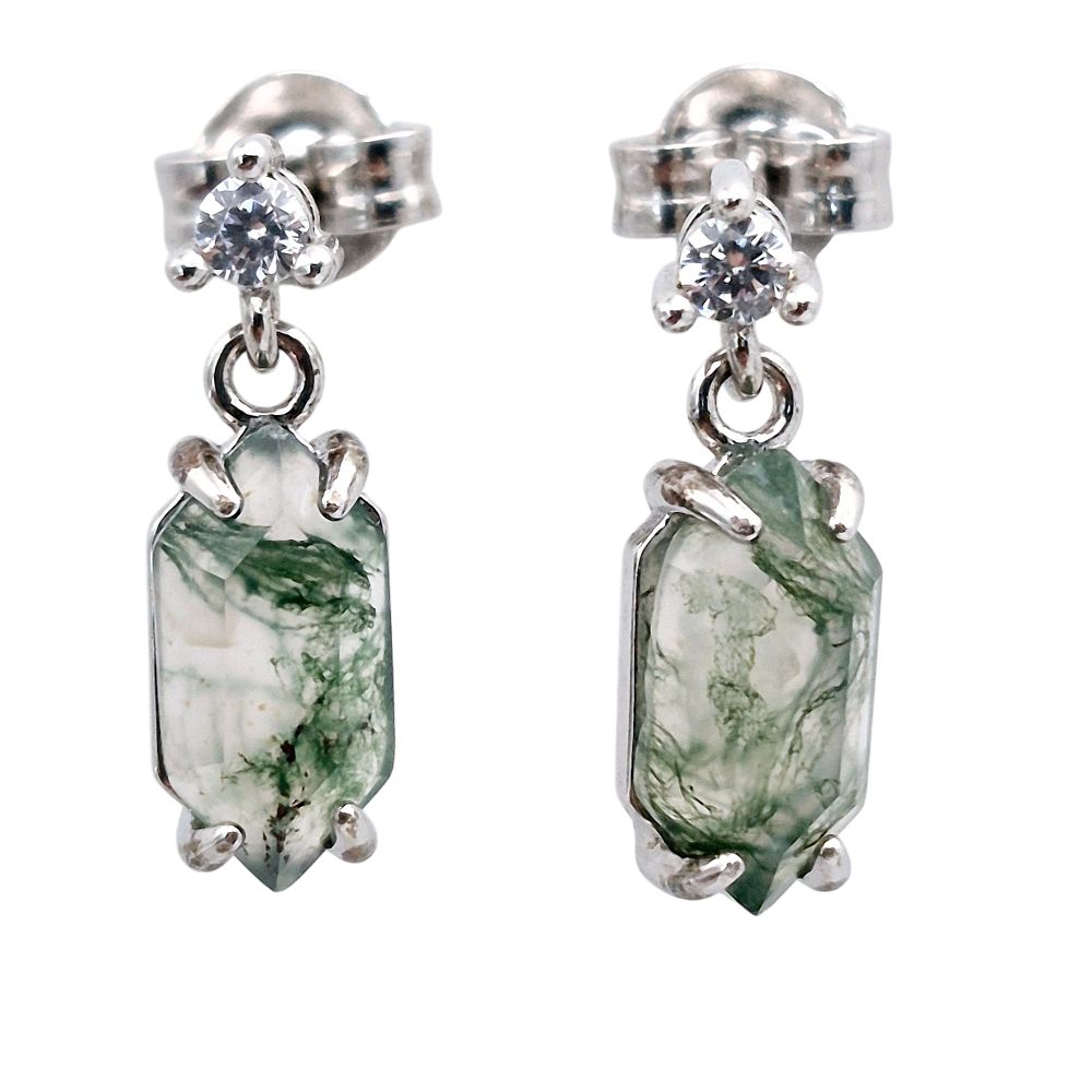 Lot 349: Sterling Moss Agate Dangle Earrings