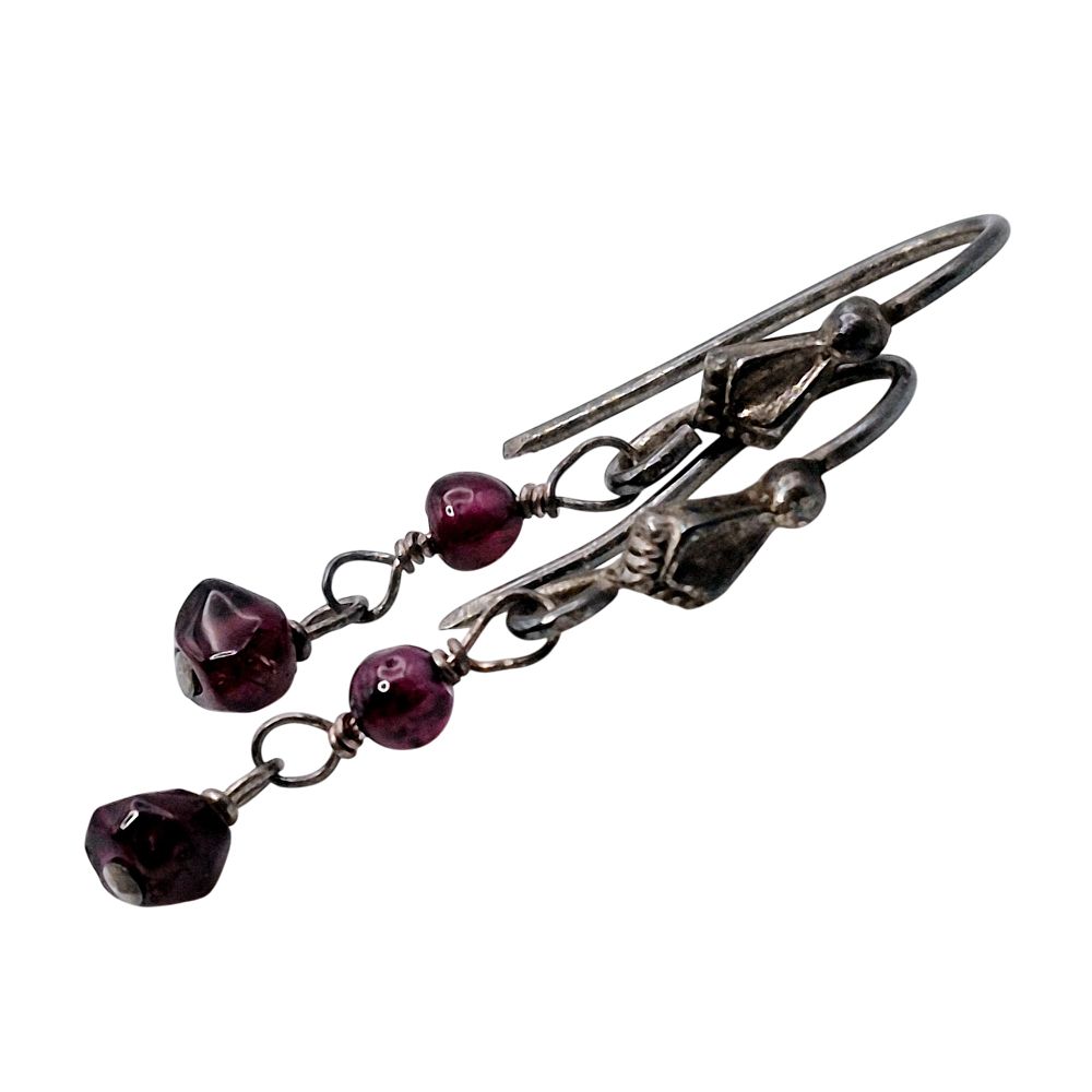 Lot 351: Sterling Garnet Dangle Earrings