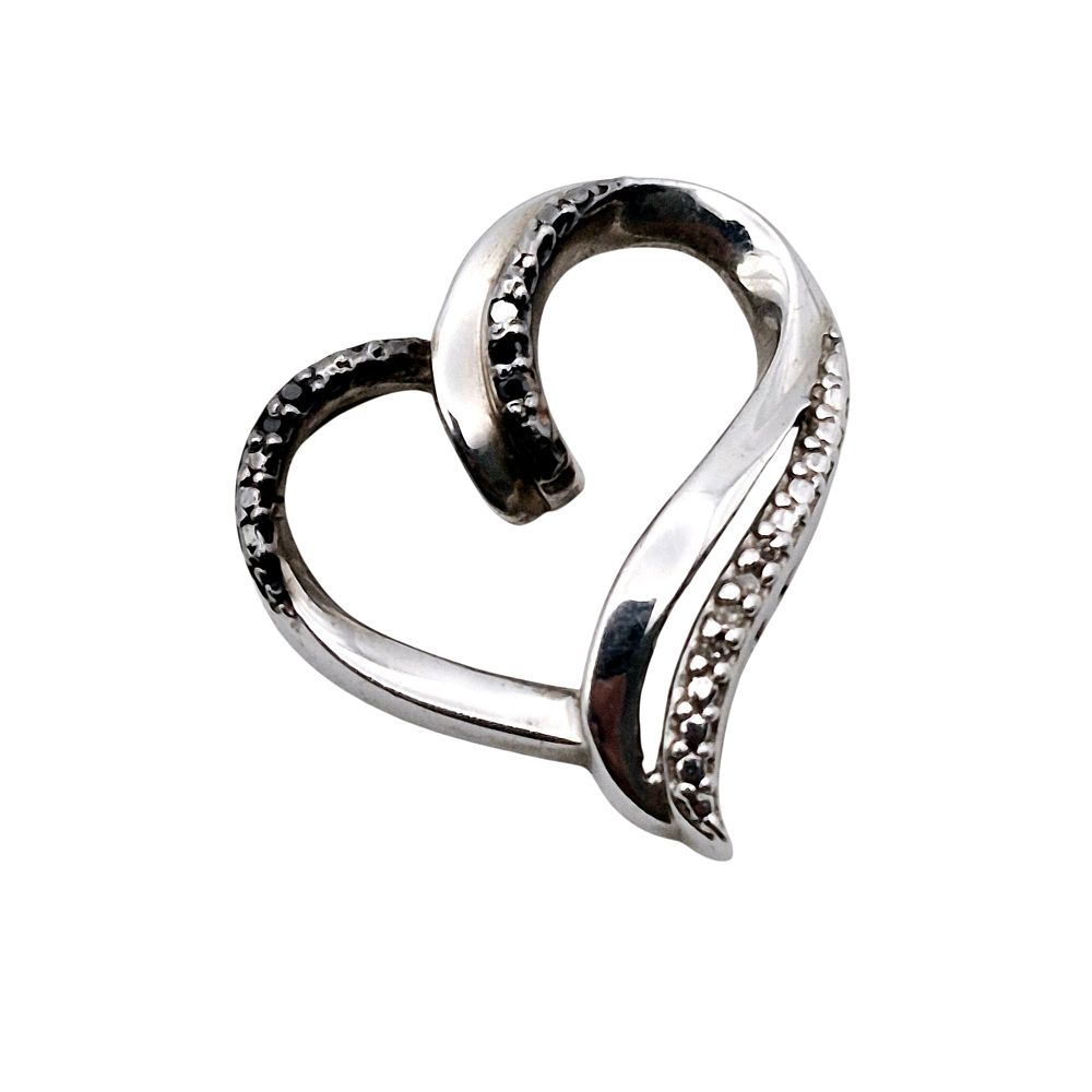 Lot 356: Sterling Diamond Heart Pendant