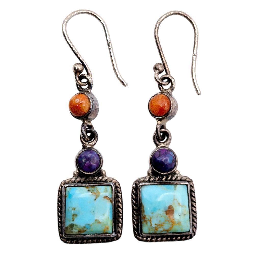 Lot 358: YS Sterling Turquoise Coral Dangle Earrings