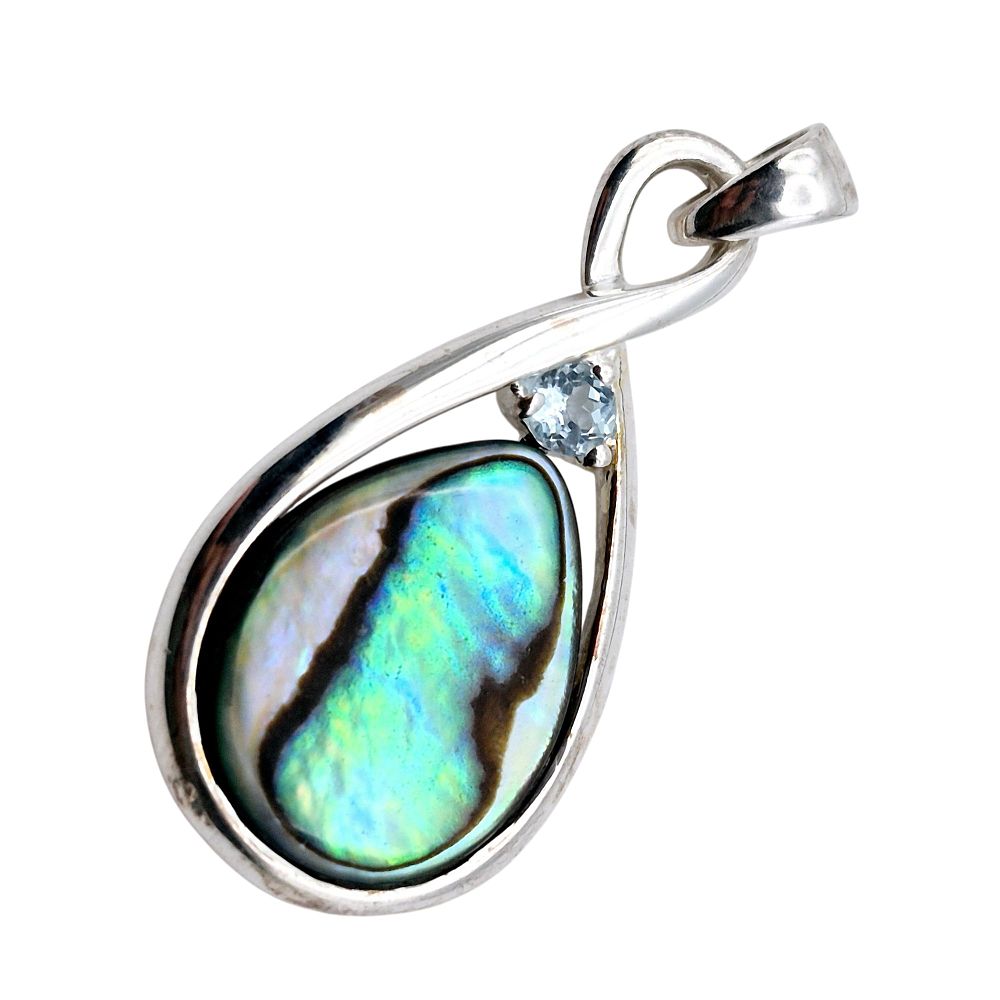 Lot 362: NV Sterling Topaz Abalone Modernist Infinity Pendant