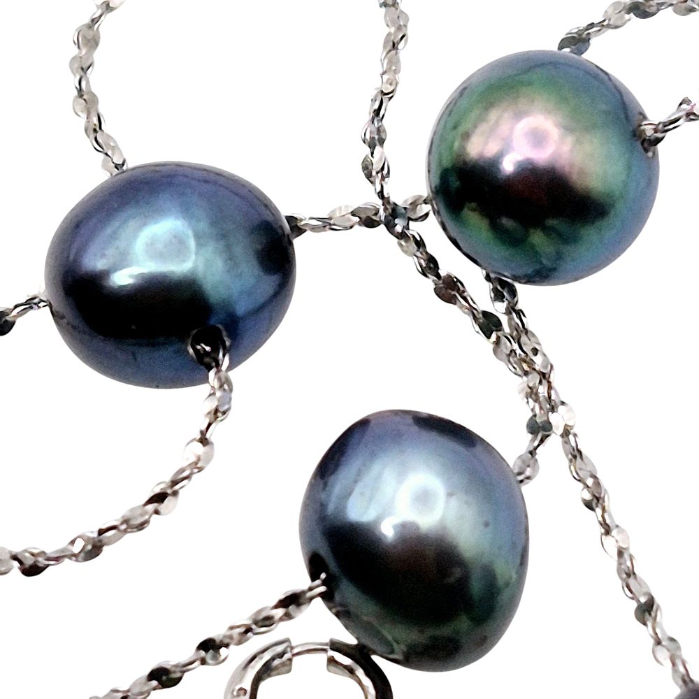 Lot 363: Italy Sterling Tahitian Pearl Serpentine Chain Necklace