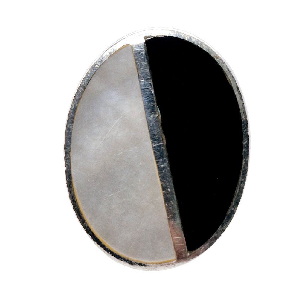 Lot 377: Signed Sterling Onyx Mother Of Pearl Ring Size 8.5
