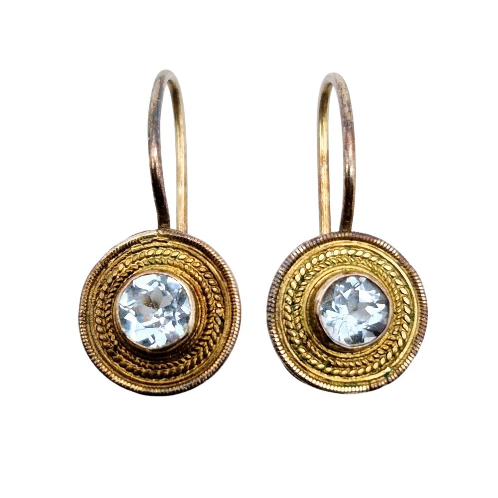 Lot 386: IS Sterling Topaz Disc Drop Earrings