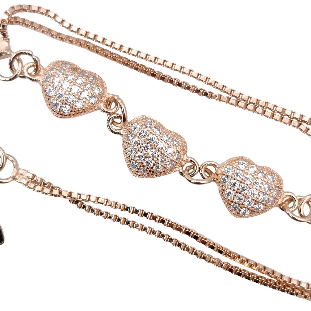 Lot 423: Sterling Clear Stone Hearts Box Chain Bracelet