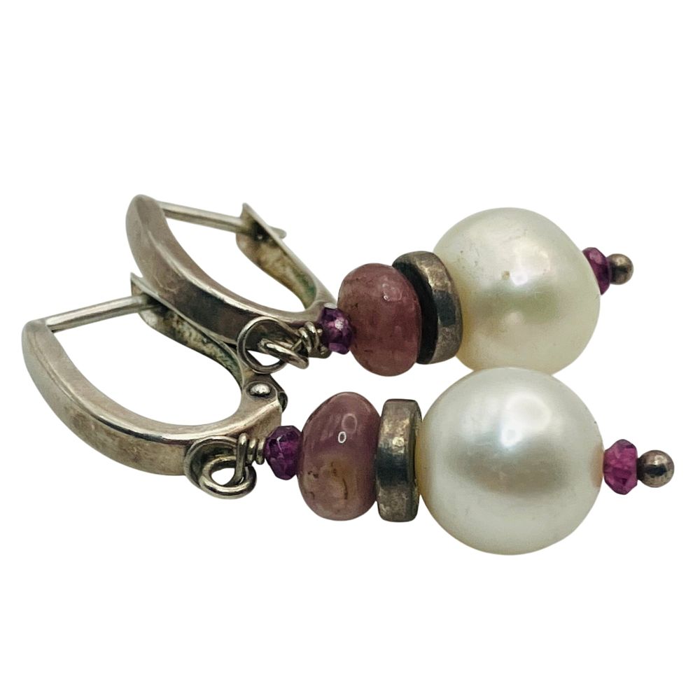 Lot 551: Sterling Pearl Pink Tourmaline Dangle Earrings