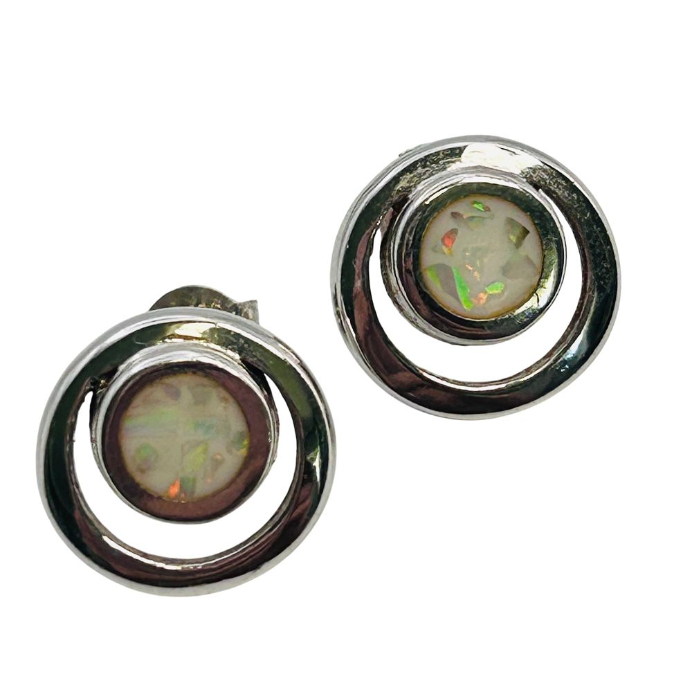 Lot 555: Sterling Opal Round Earrings 3.1 G
