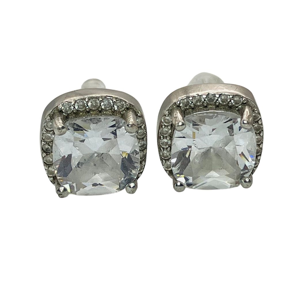Lot 556: LUC Sterling Rhinestone Halo Stud Earrings