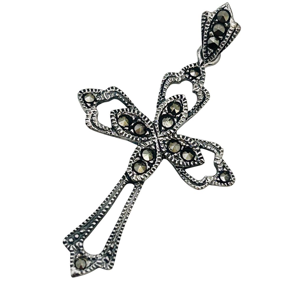 Lot 558: Sterling Marcasite Cross Pendant