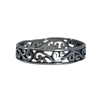 Sterling Scroll Cut Out Ring 1.3g Sz 7.5 Engraved 925
