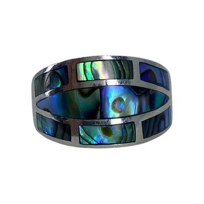 Signed Sterling Abalone Inlay Ring Sz 8.75 3.5g Engraved CW THA 925