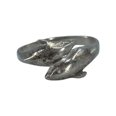 Sterling Dolphin Bypass Ring Sz 6.75 2g Engraved 925