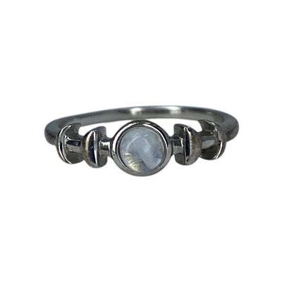 Sterling Moonstone Moon Phase Ring Sz 6.5 2g Engraved S925