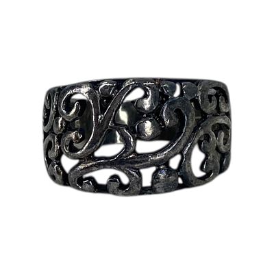 Sterling Scroll Cut Out Chunky Ring 5.41g Sz 6.25 Engraved 925