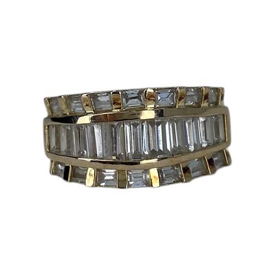 Ross Simons Gold Over Sterling Baguette Channel Set Ring Sz 7.75 5.2g Engraved R CZ 925 China