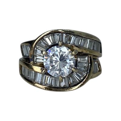 Signed Gold Over Sterling Multi Cut CZ Engagment Ring Sz 5 7.43g. Signed Gold Over Sterling 