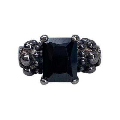 Sterling Emerald Cut Black Onyx Vintage Ring Sz 6 5g Engraved 925