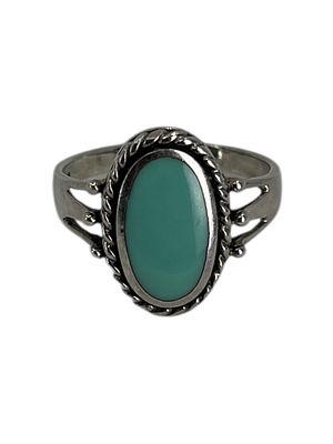 Signed Sterling Turquoise Oval Rope Boarder Ring Sz 8.5 4g, Engraved CW 925