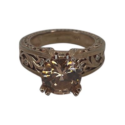 Rose Gold Over Sterling Multi Stone Scroll Cut Out Engagement Ring Sz 7 6.1g. Rose Gold Over 