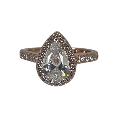 Rose Gold Over Sterling Pear Cut Halo Ring Sz 4.5 3g Engraved S925