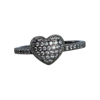 Sterling Rhinestone Cluster Heart Ring Sz 7 2g Engraved 925