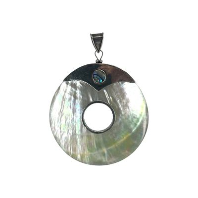 Sterling Multi Stone Oversized Circle Pendant 20g. Sterling Mother of Pearl and Abalone Shell 