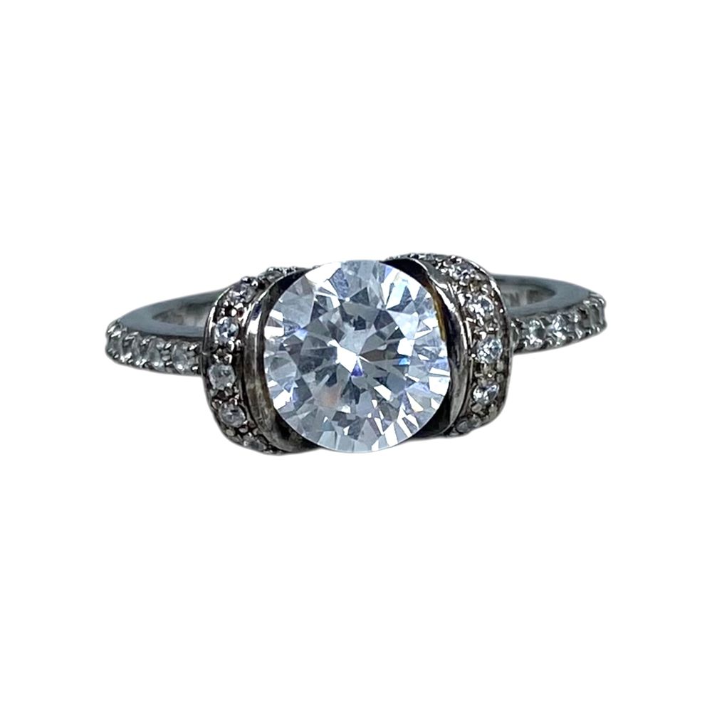 Lot 191: Signed Sterling Rhinestone Ribbon Halo Ring SZ 9 4.01g