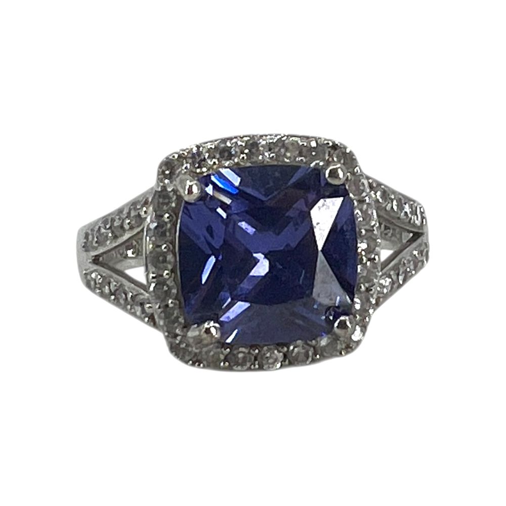 Lot 194: Ross Simmons Cushion Cut Purple CZ Halo Ring SZ 10 6.4g