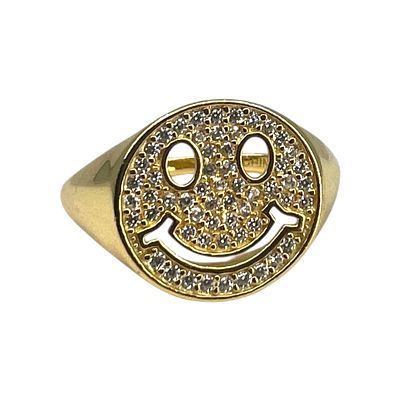 Gold Over Sterling Smily Face Ring SZ 8 3g Engraved 925 China