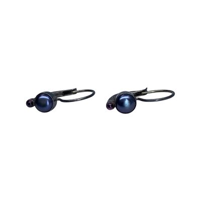 Sterling Multi Stone Sophisticated Hook Earrings 2.1g. Sterling Tahitian Pearl and Red Glass 