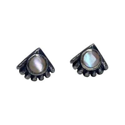 Sterling Mother Of Pearl Fan Stud Earrings 1g