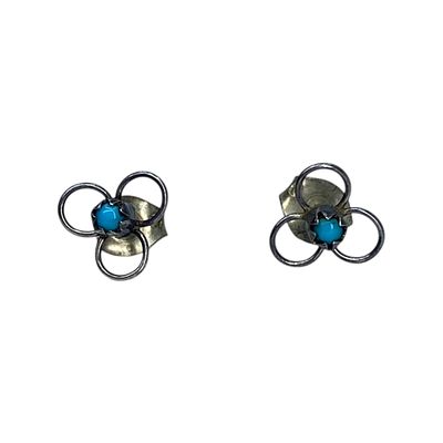 Sterling Turquoise Clover Stud Earrings 1g Engraved