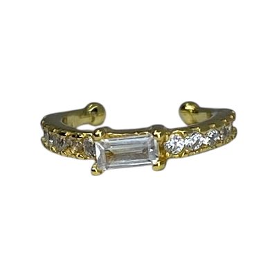 Gold Over Sterling Rhinestone Ear Cuff 0.32g. Gold Over Sterling Baguette and Round Rhinestone 