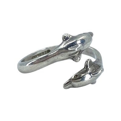 Sterling Adjustable Jumping Dolphin Ring 2.15g sz 3.75 Engraved Sterling 69