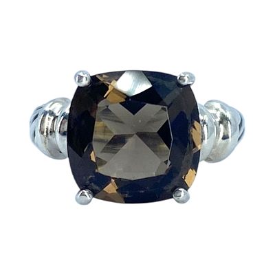 Signed Smoky Topaz Cushion Cocktail Ring 5g sz 6.75 Engraved 925 UTC