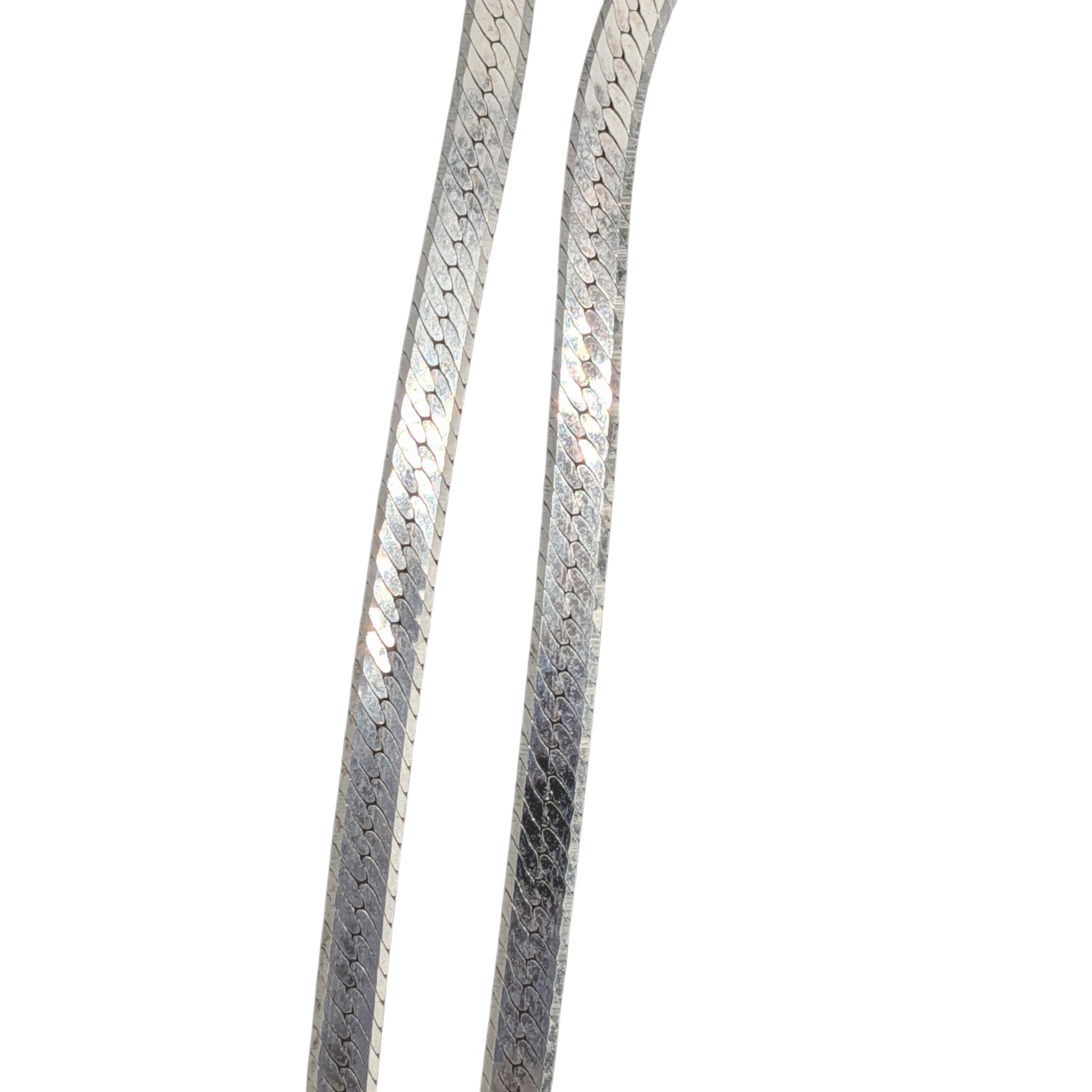 Signed Italy Sterling Silver Herringbone Chain Necklace