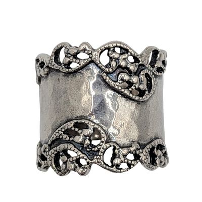 Signed Israel Sterling Silver Scroll Statement Ring Size 6.75. Signed Israel Sterling Silver 