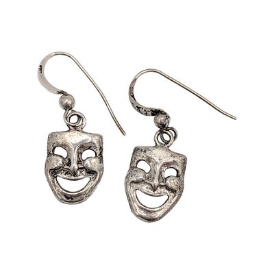 Sterling Silver Vintage Comedy Mask Earrings. Signed Sterling. 2.8g