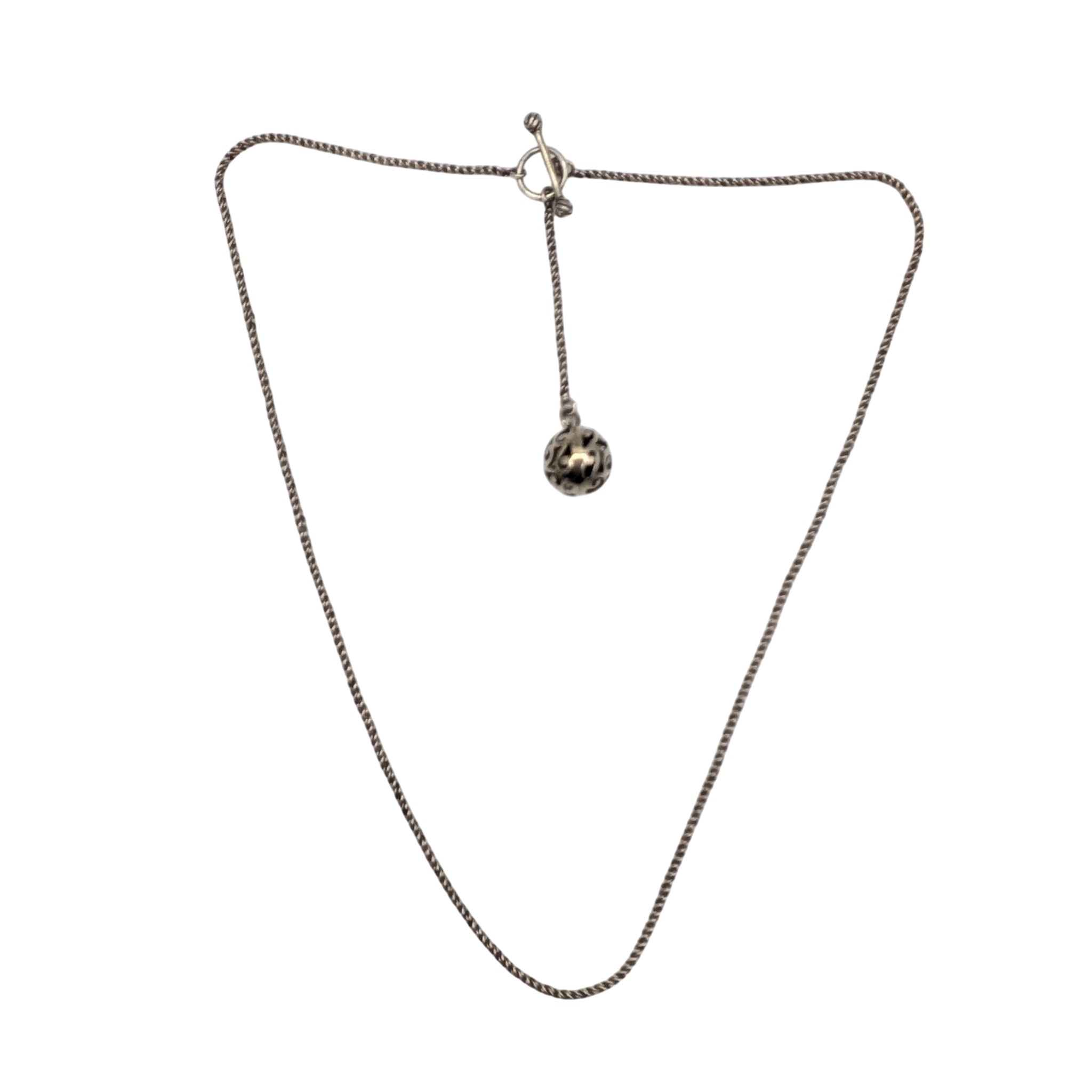 Signed Sterling Silver Dangle Ball Rope Chain Lariat Necklace