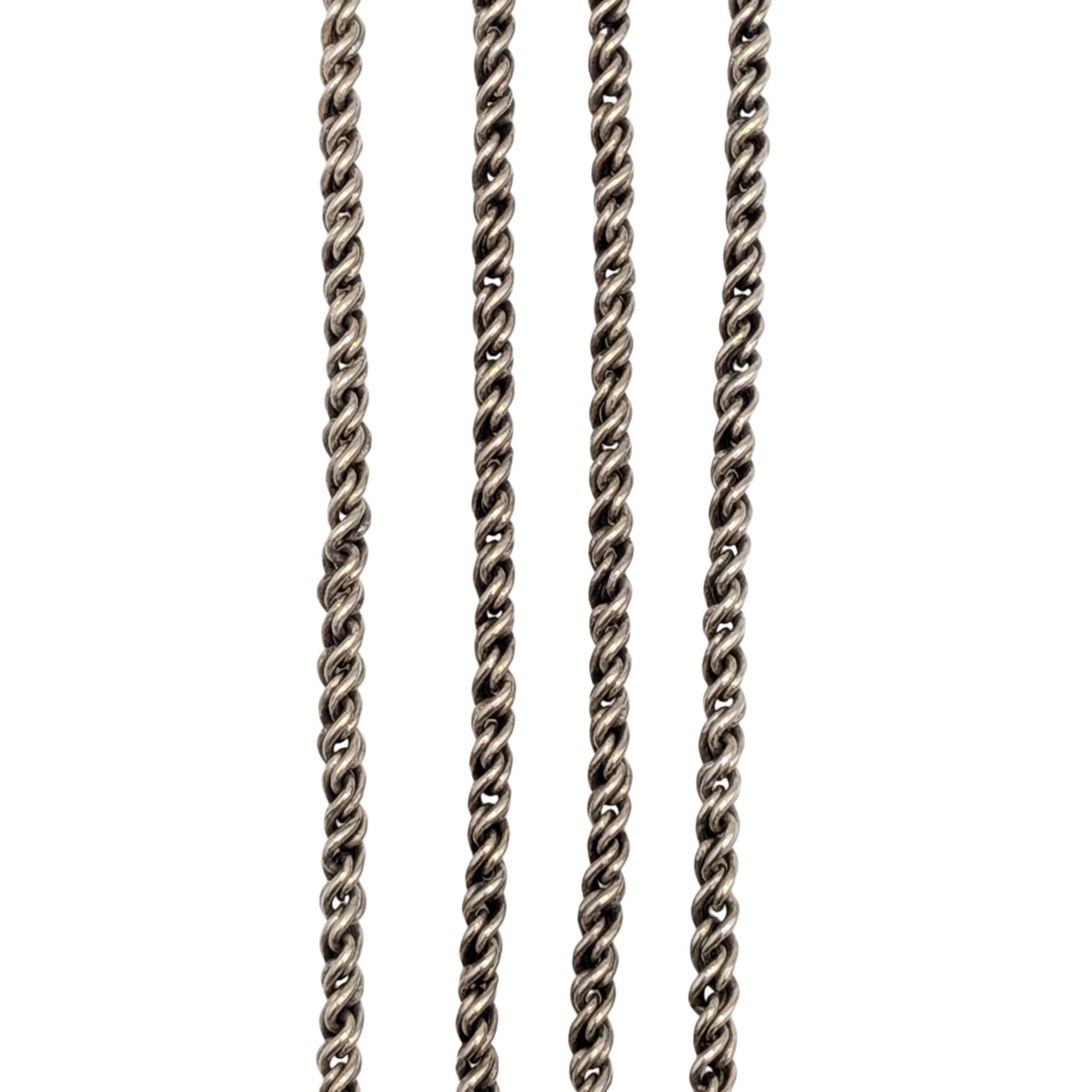 Signed Sterling Silver Dangle Ball Rope Chain Lariat Necklace